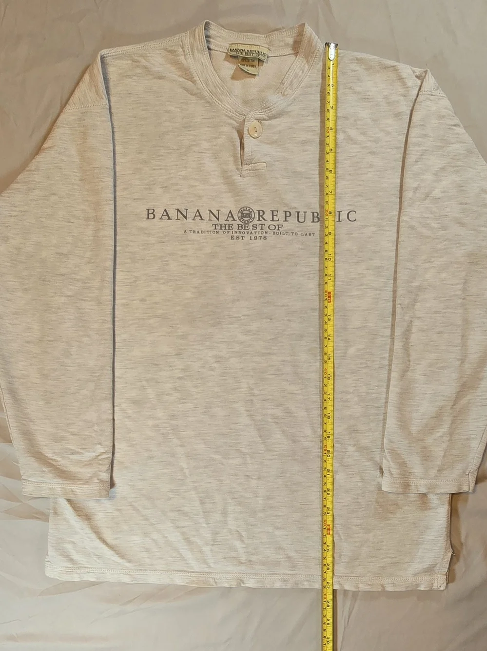 Banana Republic Men's Cream Henley Logo Long-Sleeve Shirt